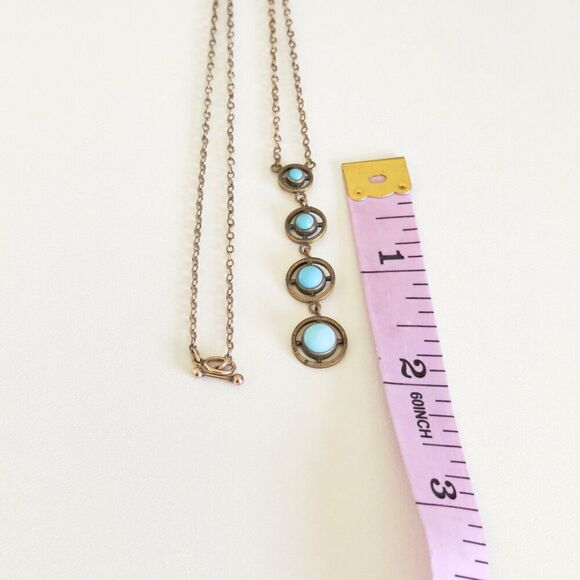Antique Yellow Gold Filled Blue Robin's Egg Enamel Graduated Drop Necklace 17" - Picture 7 of 13